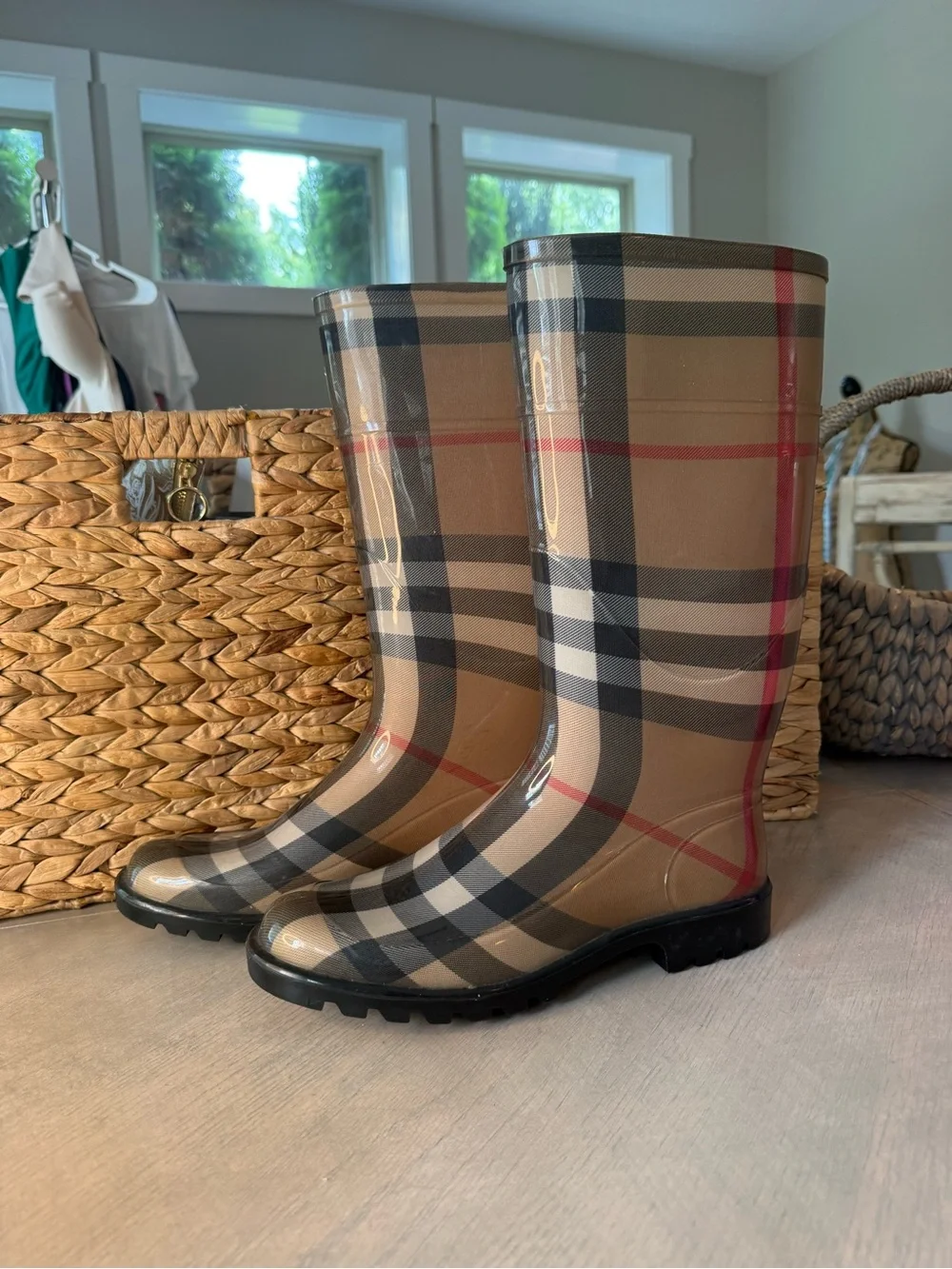 Burberry Nova Check Rain Boots - Beige, Black, Red